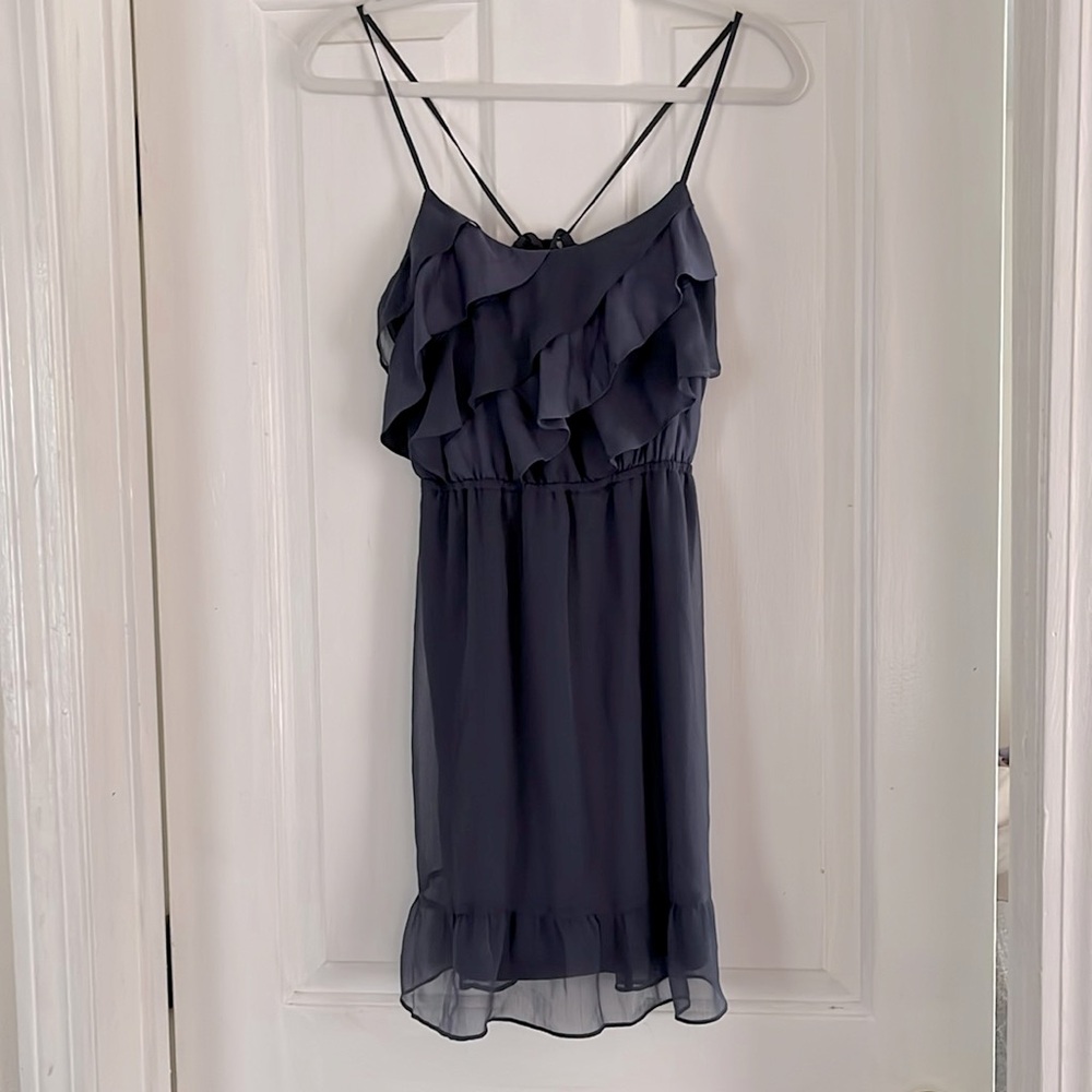 ✨EUC✨ AMERICAN EAGLE OUTFITTERS STRAPPY RUFFLE BLOUSON DRESS in STEEL BLUE SZ S